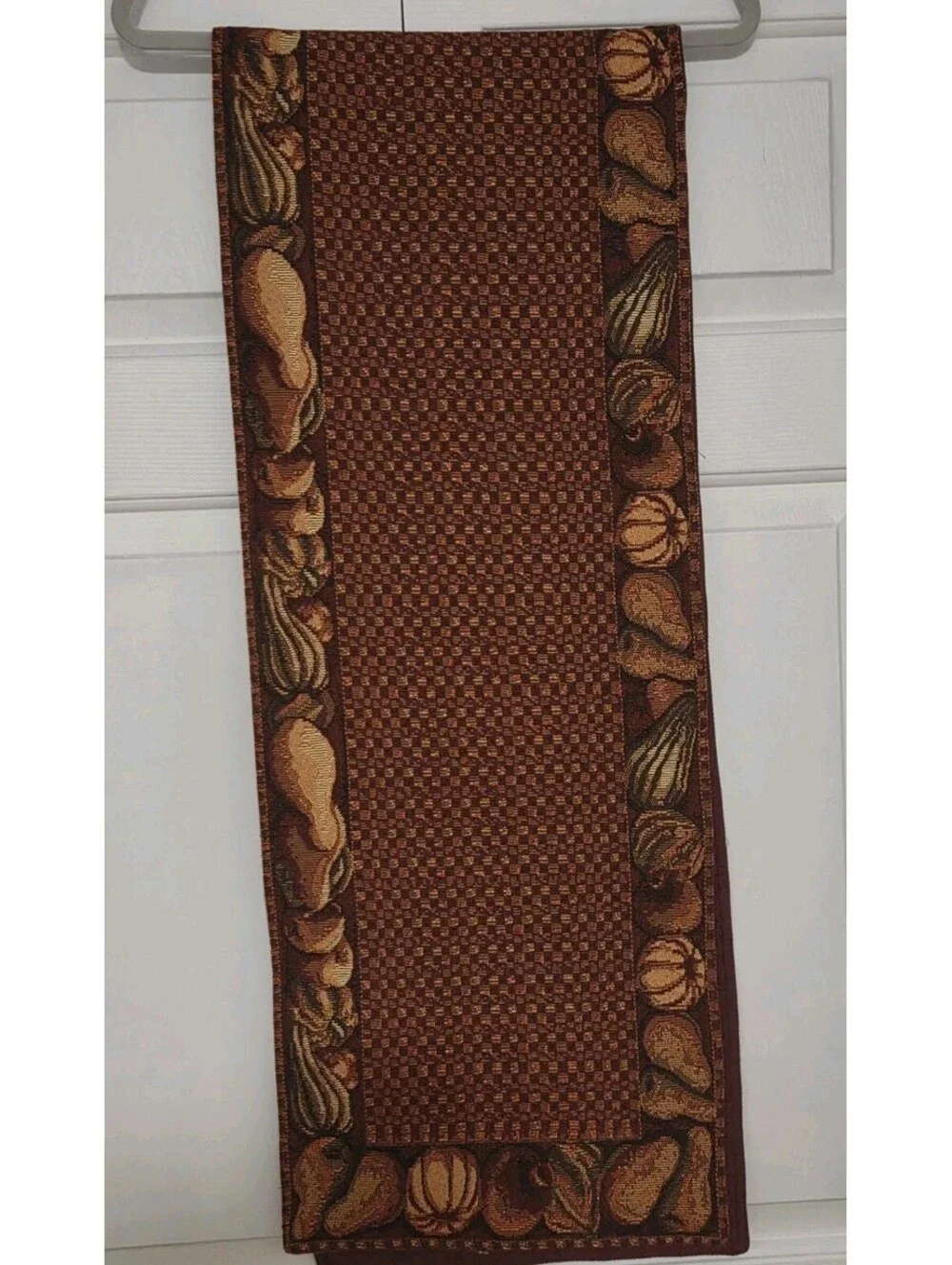 Tapestry Style Woven Red Orange Pumpkin Fall Halloween Vintage Table Runner